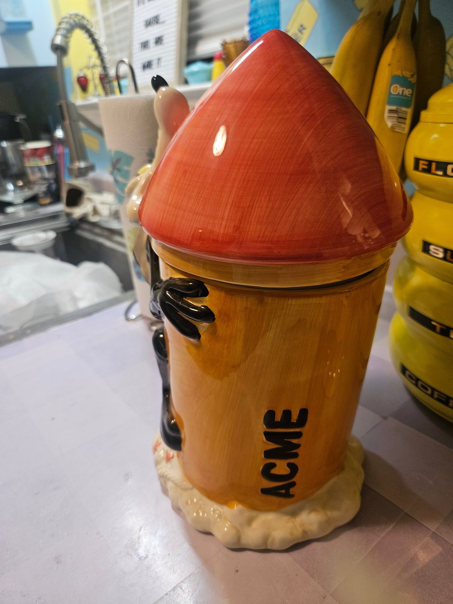 1993 Warner Bros. Wile E. Coyote ACME Rocket Ceramic Cookie Jar