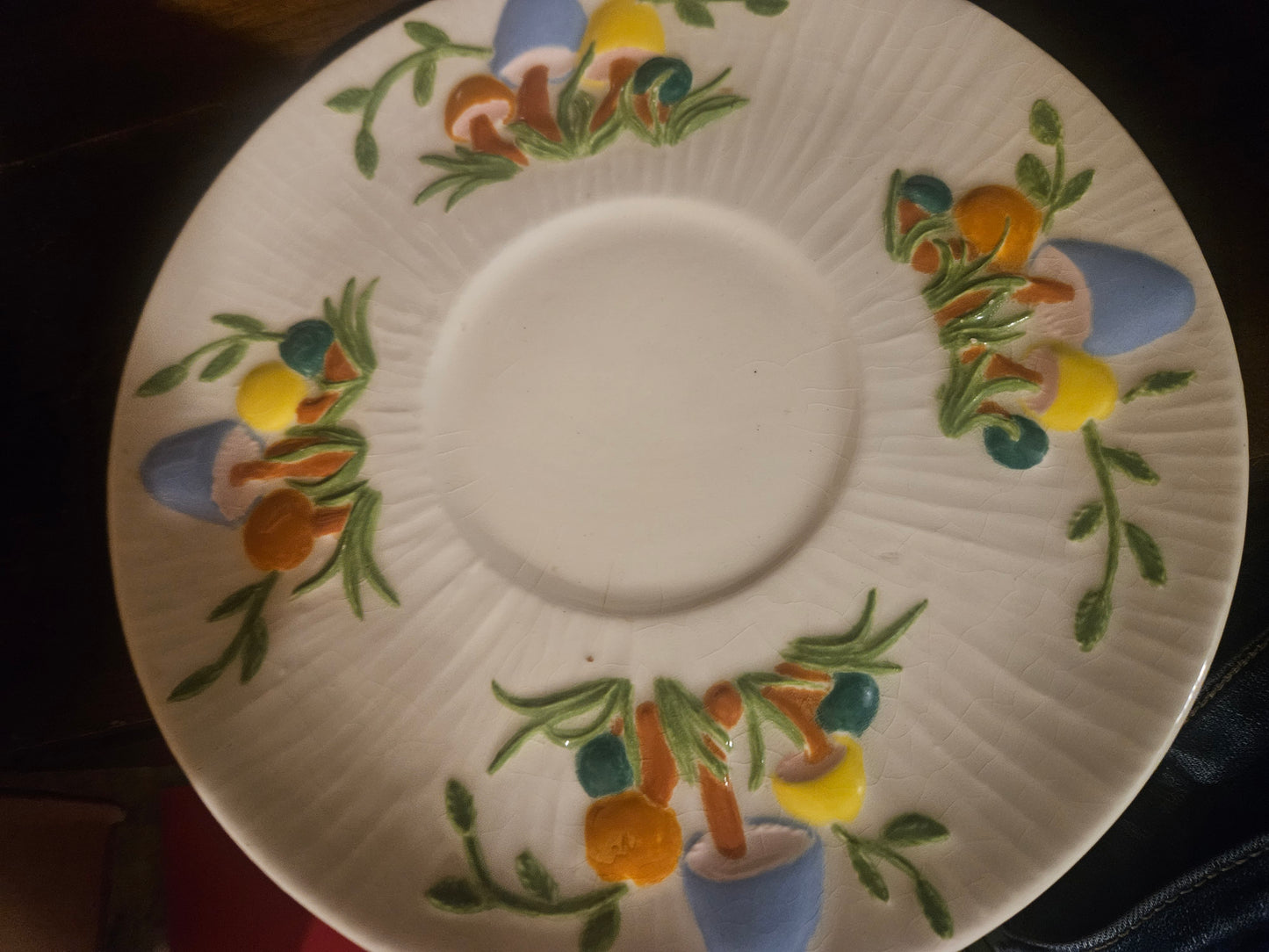 Vintage Hand-Painted Arnels Merry Mushroom Ceramic Soup Bowl & Saucer Set