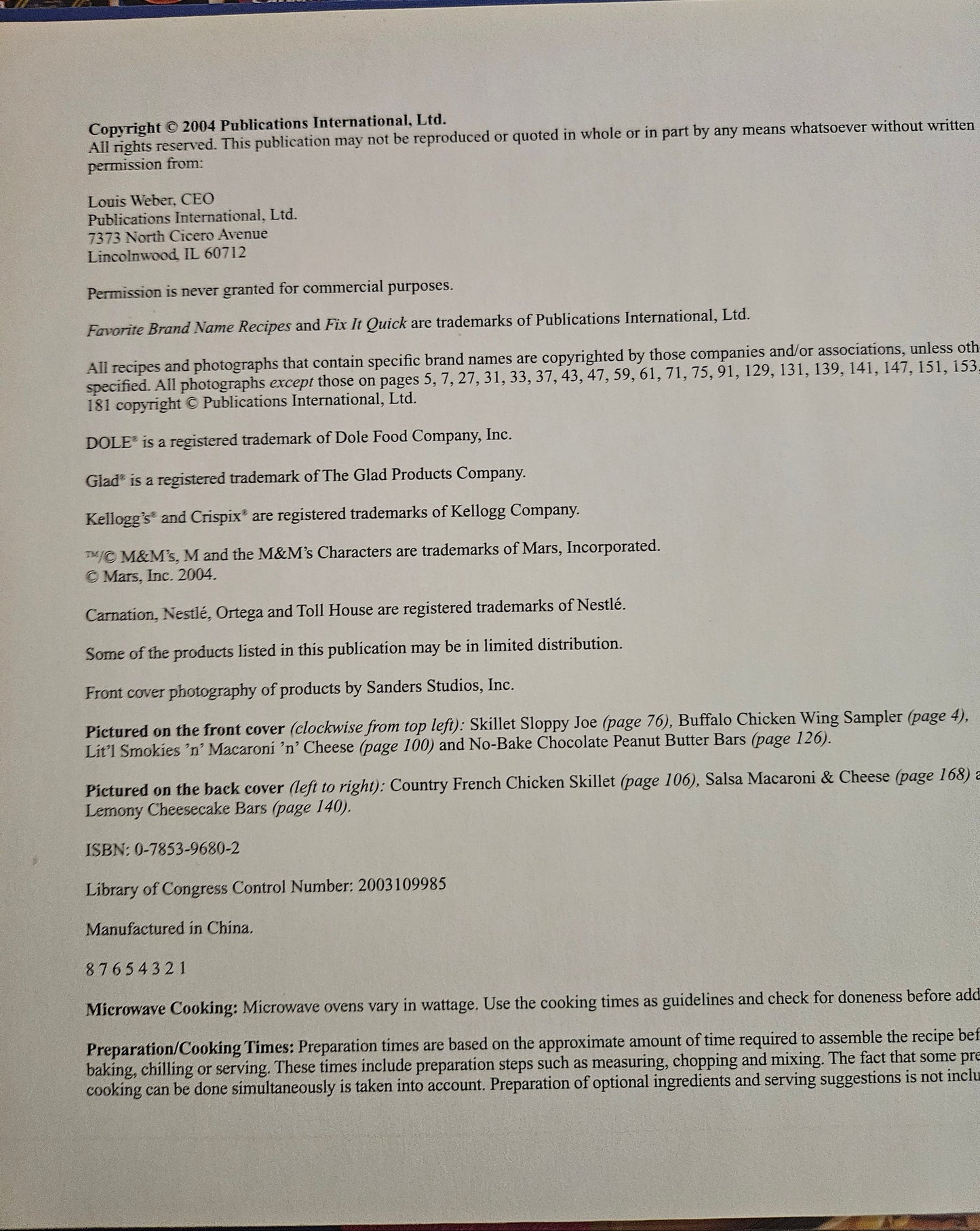 Fix It Quick: Favorite Brand Name Recipes — Publications International, 2004, Spiral-Bound Cookbook