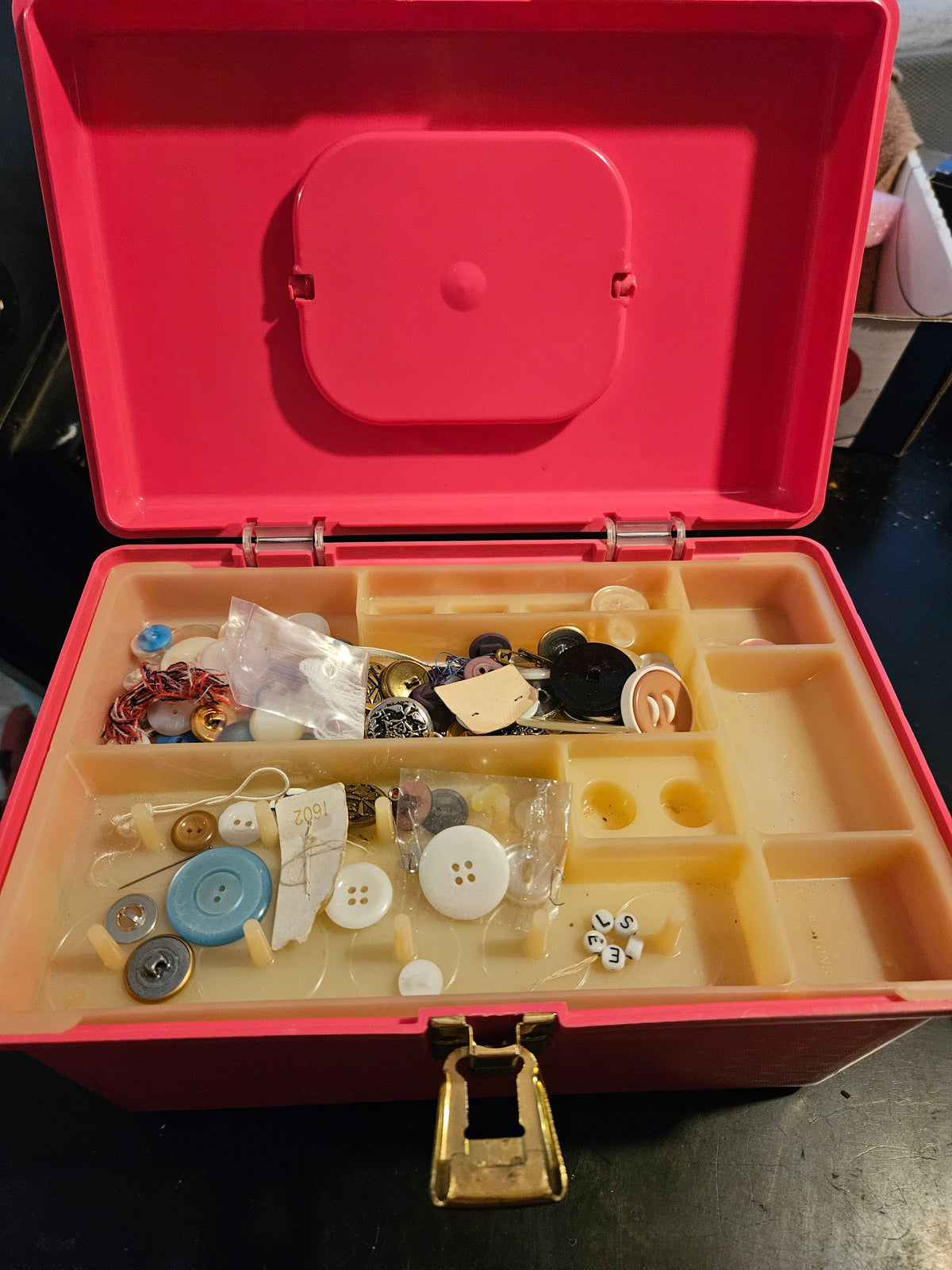 Vintage Sewing Box with Button Collection — Hot Pink Hard Case