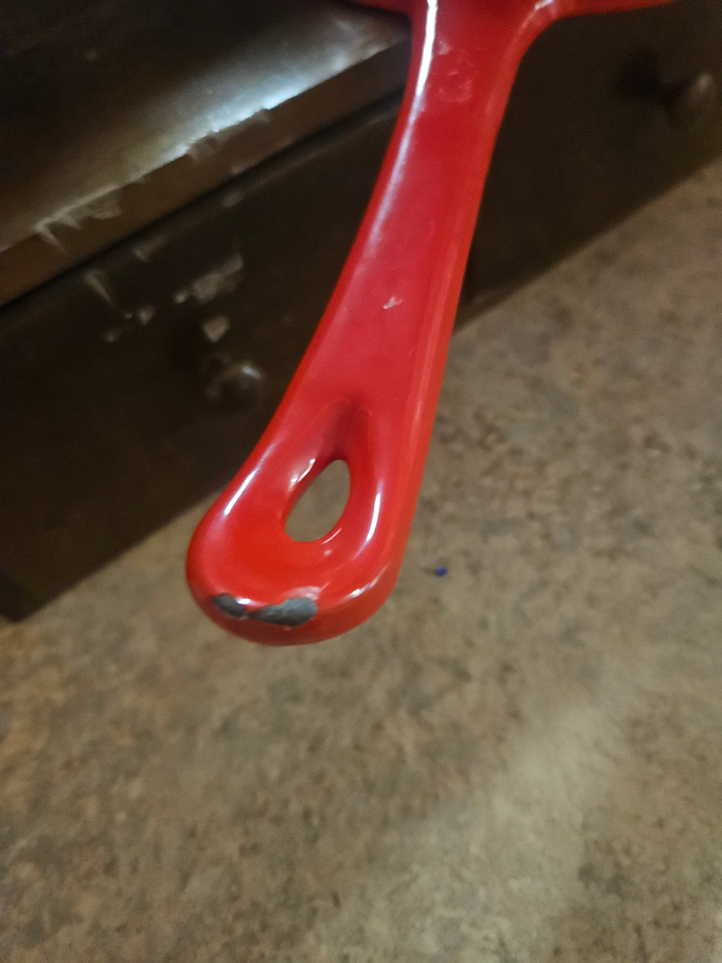 Red Enameled Cast Iron Skillet — Flame Red Exterior, White Interior, 7" Pan, 12" Overall, Vintage