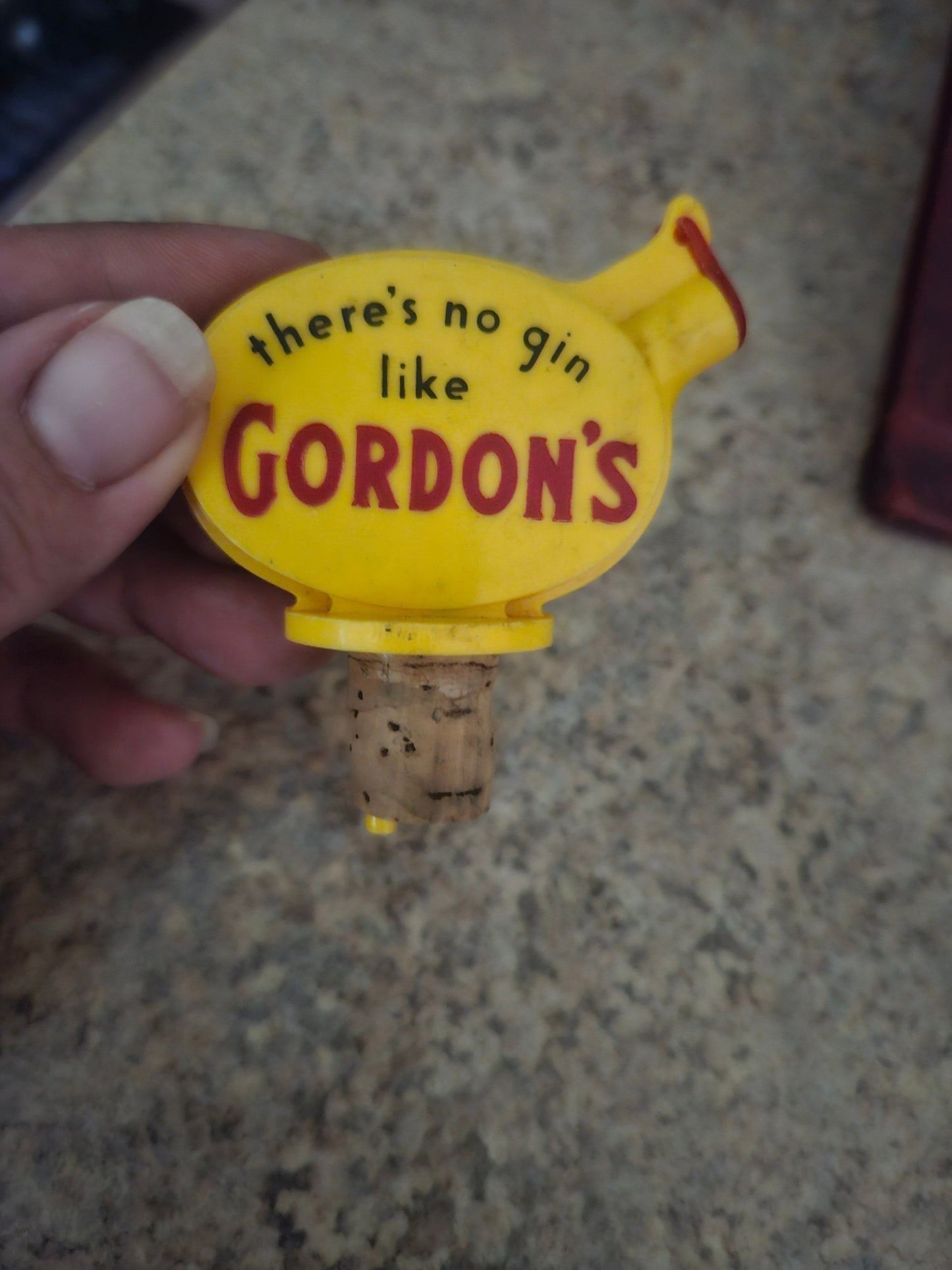 Vintage Gordon's Gin yellow plastic Aladdin lamp advertising pour spout with cork stopper base