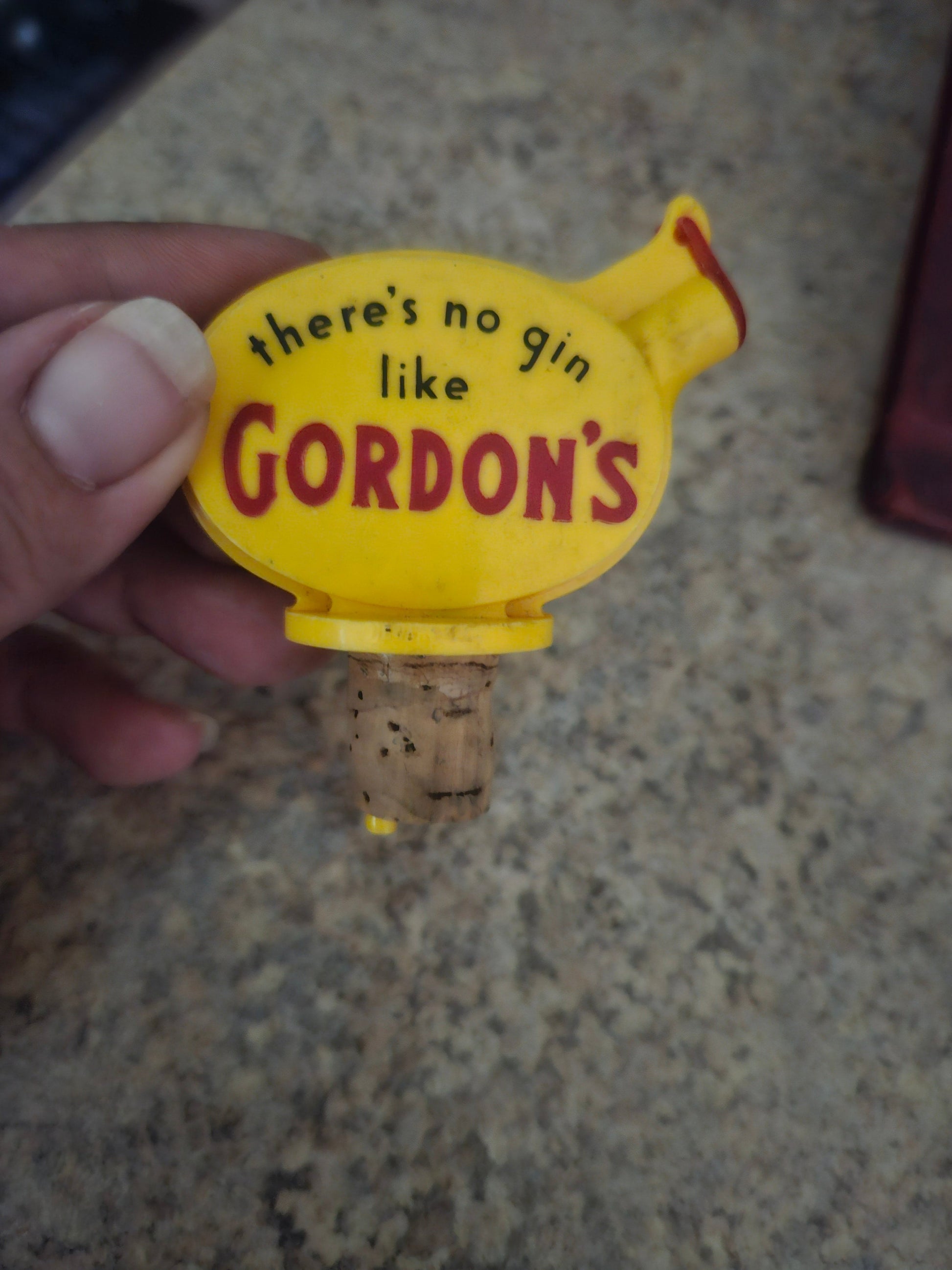 Vintage Gordon's Gin yellow plastic Aladdin lamp advertising pour spout with cork stopper base