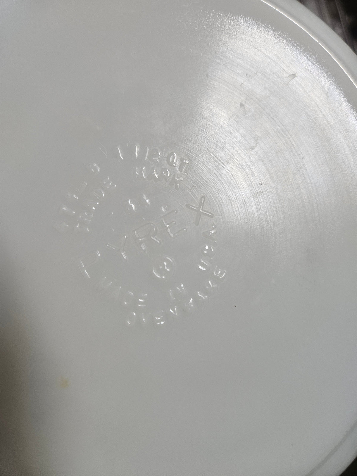 Faint bottom stamp on a Spring Blossom casserole with olive green rim