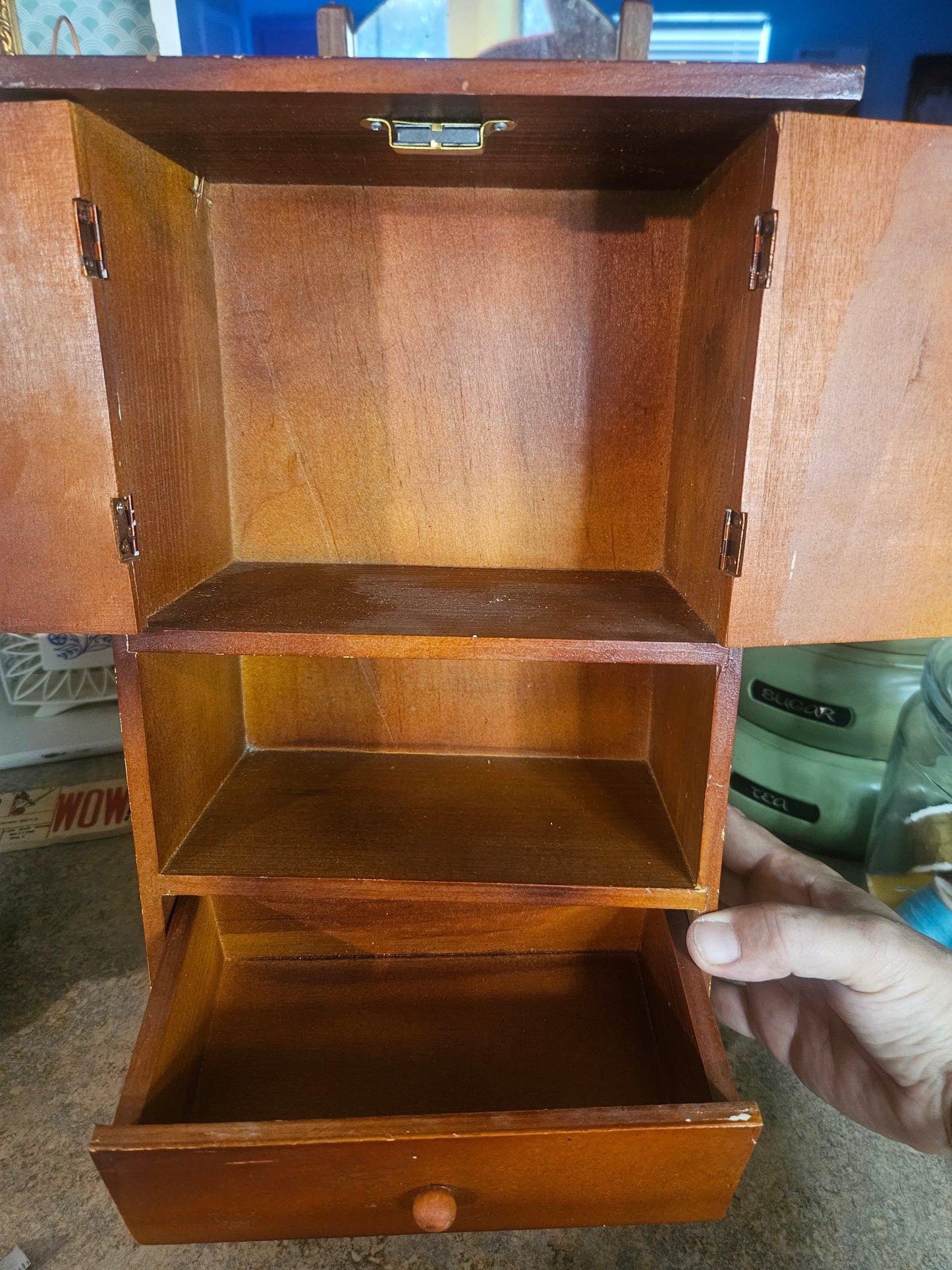 Vintage Rooster Farmhouse Mini Cabinet — Hand-Painted Doors, Shelf & Drawer, Wall Mount, 15" x 8"