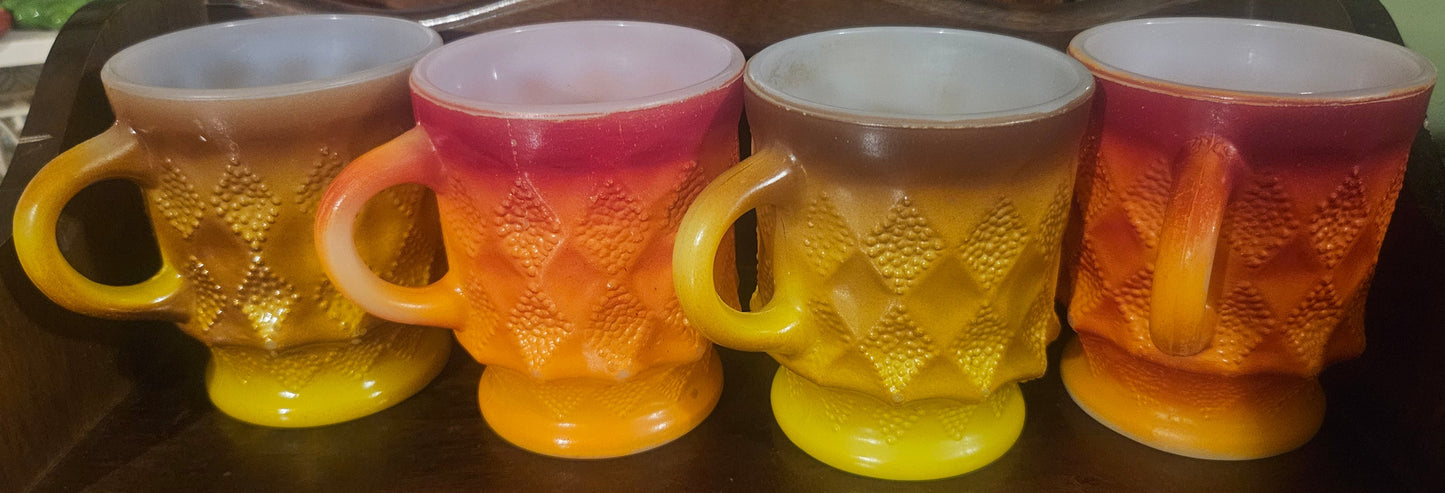 Vintage Fire-King Kimberly Lava Mugs Set of 4 with Mug Tree Rack