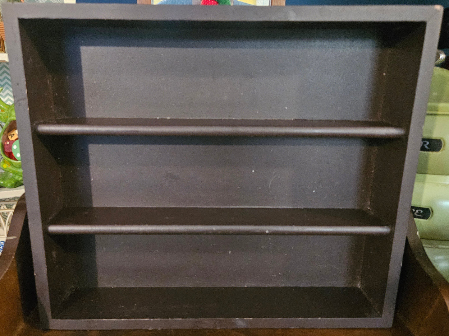 Dark Wood Tabletop Display Shelf – 3-Tier, 11.5x10"
