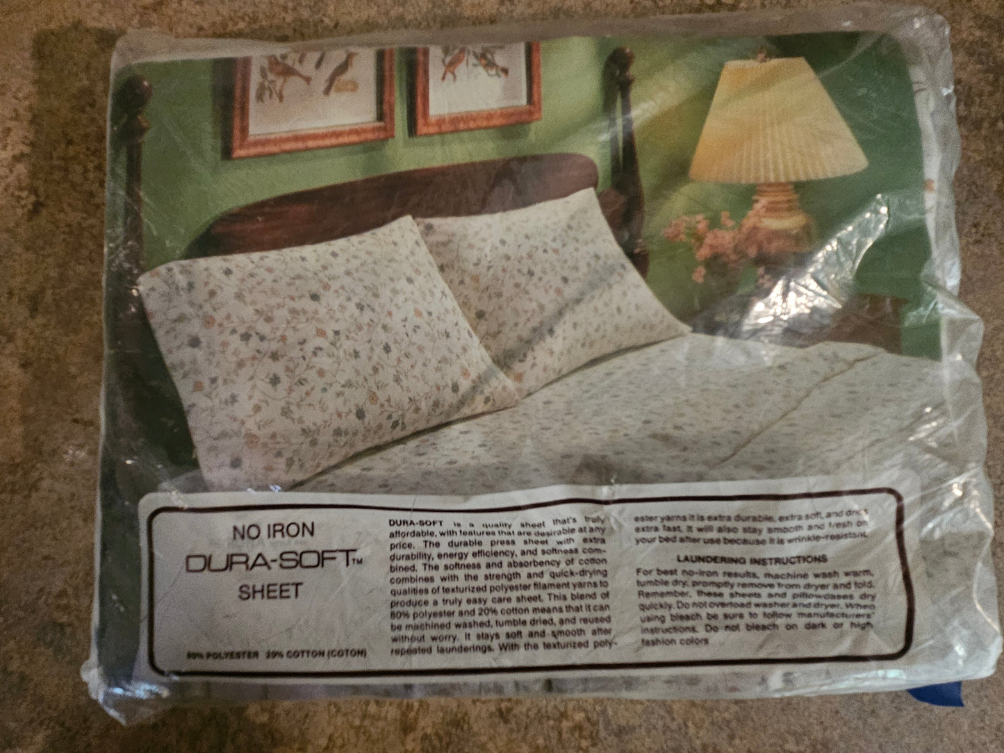 Back of Cannon Dura-Soft package showing laundering instructions and lifestyle bedroom photography