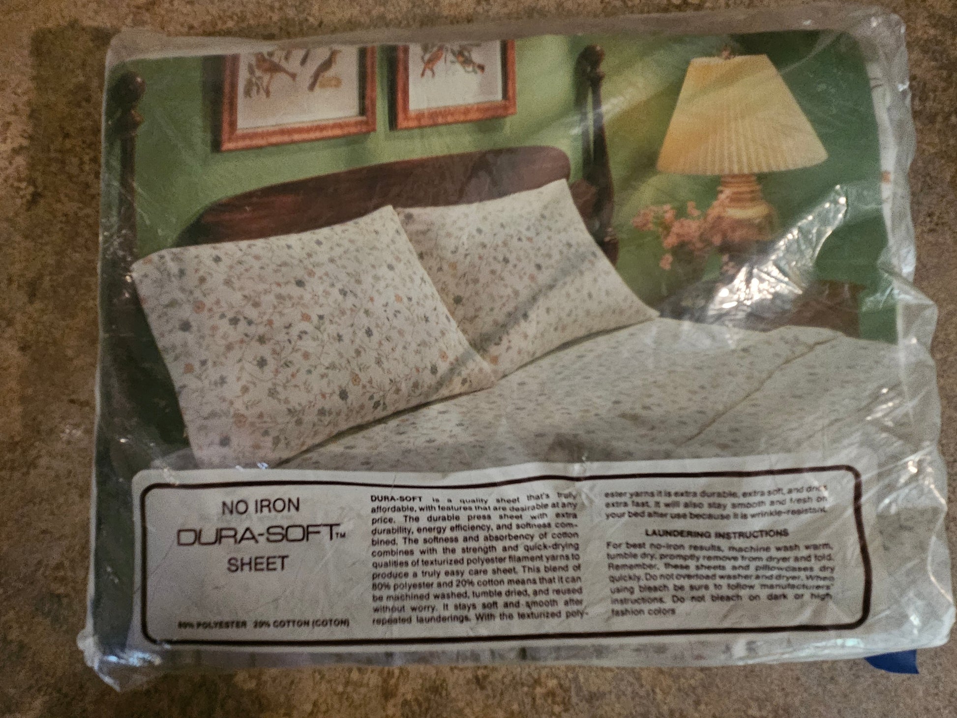 Back of Cannon Dura-Soft package showing laundering instructions and lifestyle bedroom photography