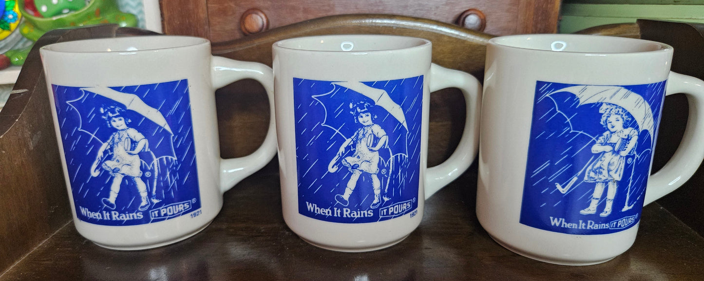 Morton Salt "When It Rains It Pours" Advertising Mugs – Set of 3, Made in Japan