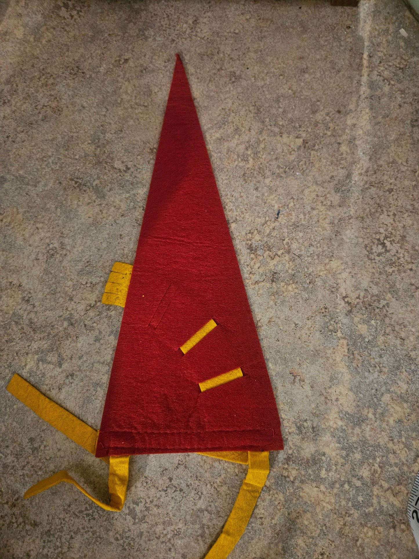 Back of 1957 Little White House Warm Springs Georgia felt pennant showing red felt and yellow ribbon ties