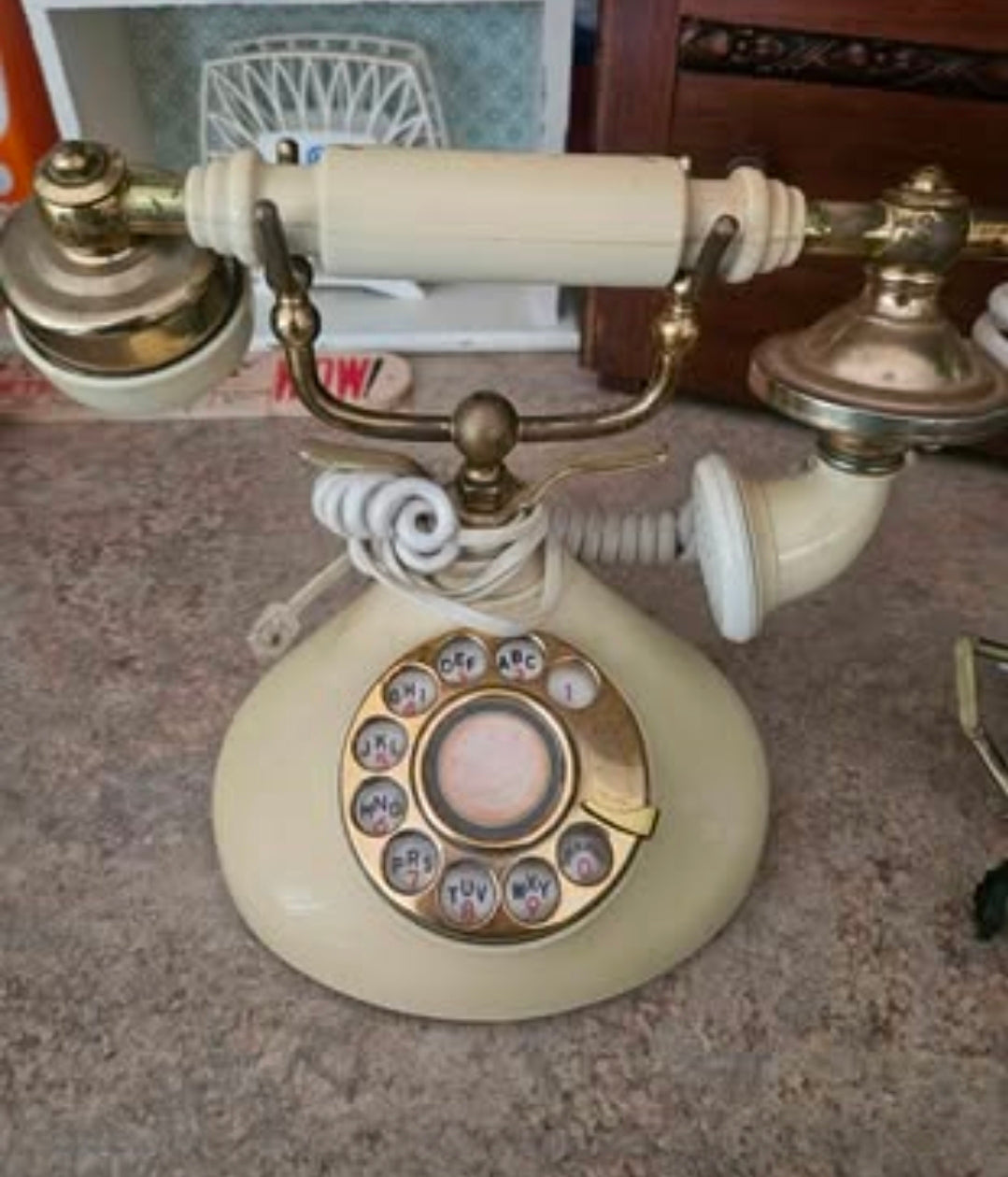 Vintage Radio Shack French-Style Rotary Telephone – Ivory & Gold