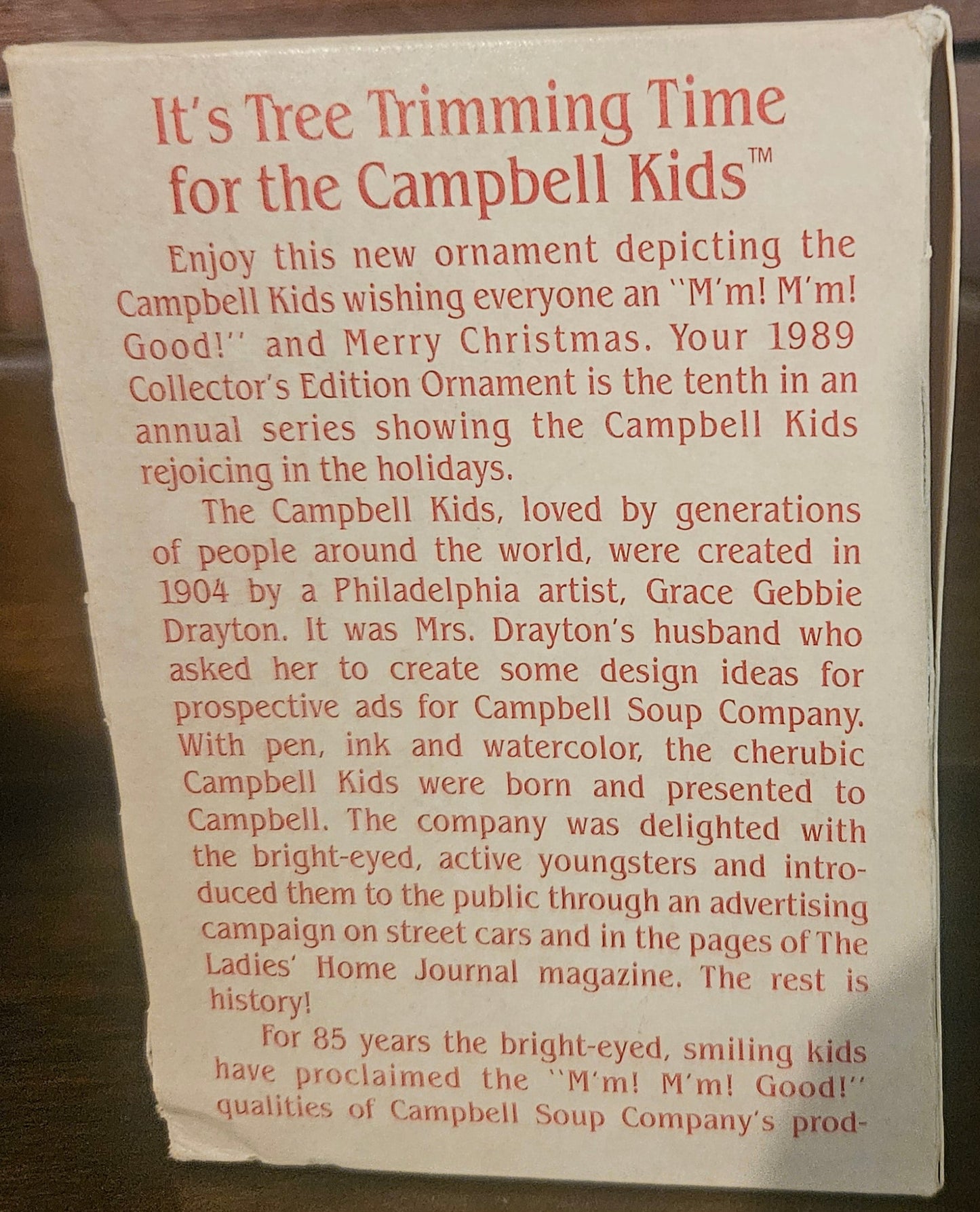 1989 Campbell Kids Christmas Ornament Collector's Edition — Original Box