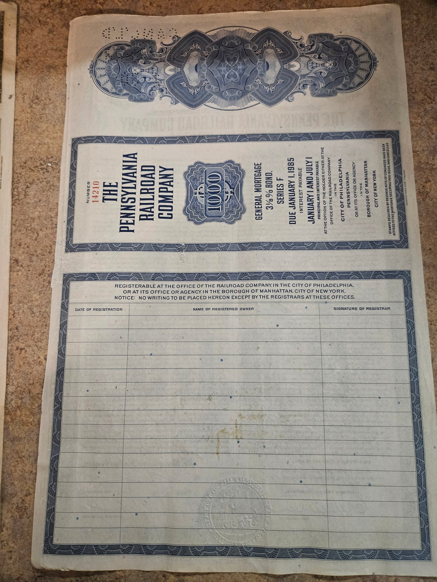 Vintage Railroad Stock & Bond Certificate Lot — Pennsylvania Railroad & Baltimore & Ohio, 4 Pieces