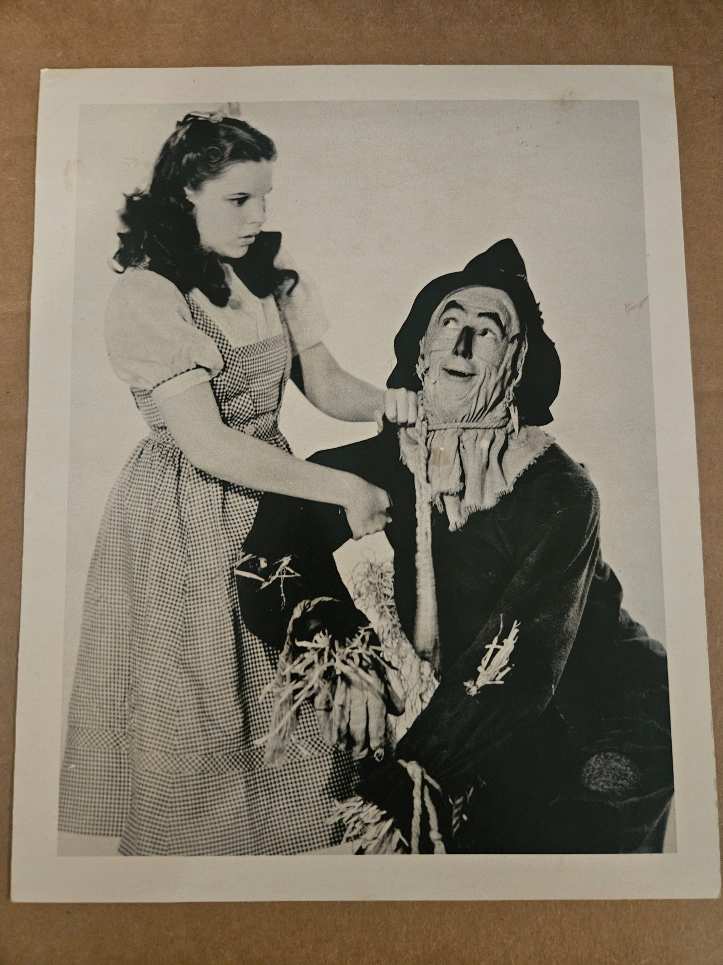 Vintage black and white photo print of Dorothy Judy Garland and Scarecrow Ray Bolger first meeting scene full length promotional still