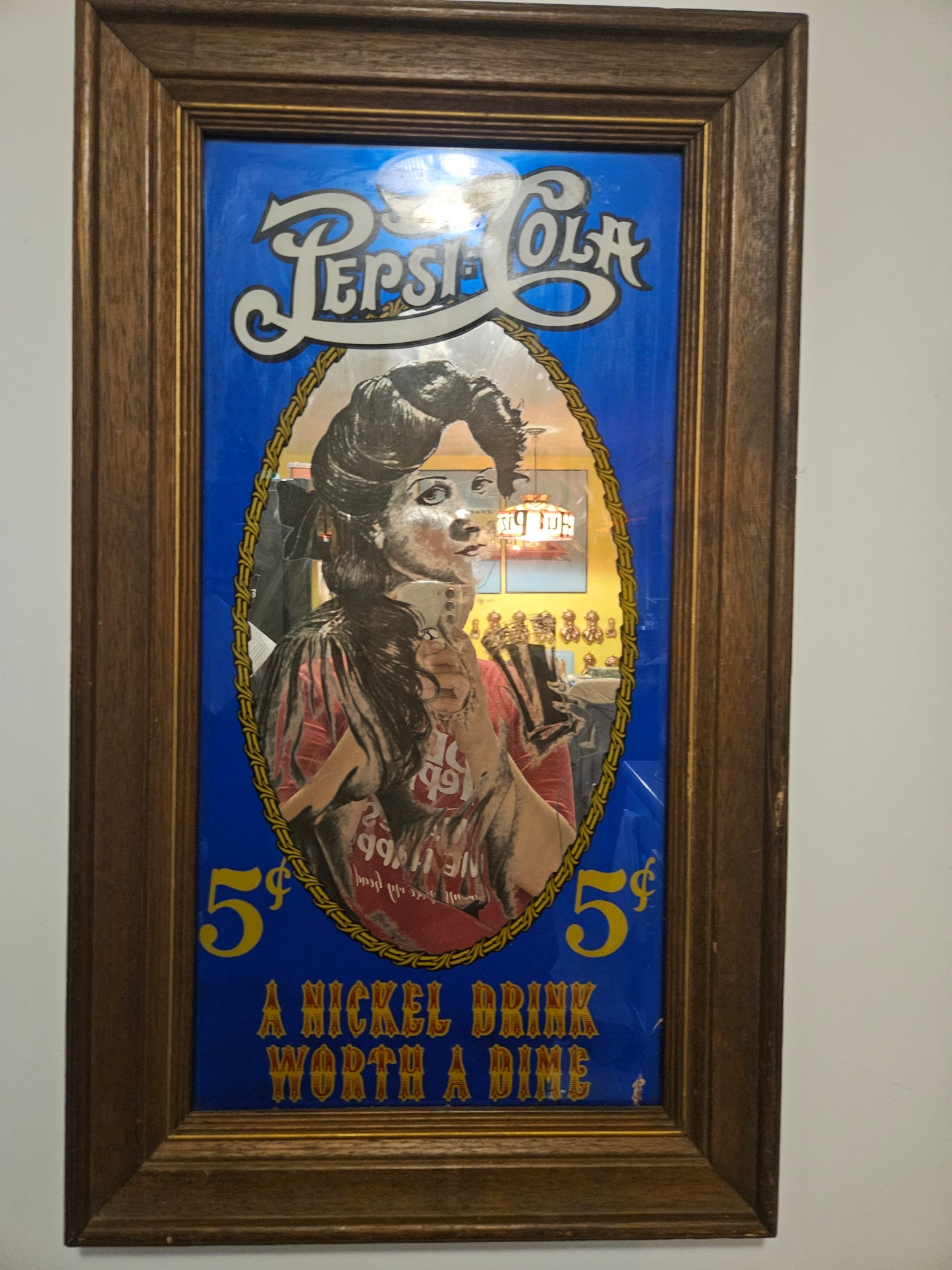 Vintage Pepsi-Cola Advertising Mirror – "A Nickel Drink Worth a Dime"