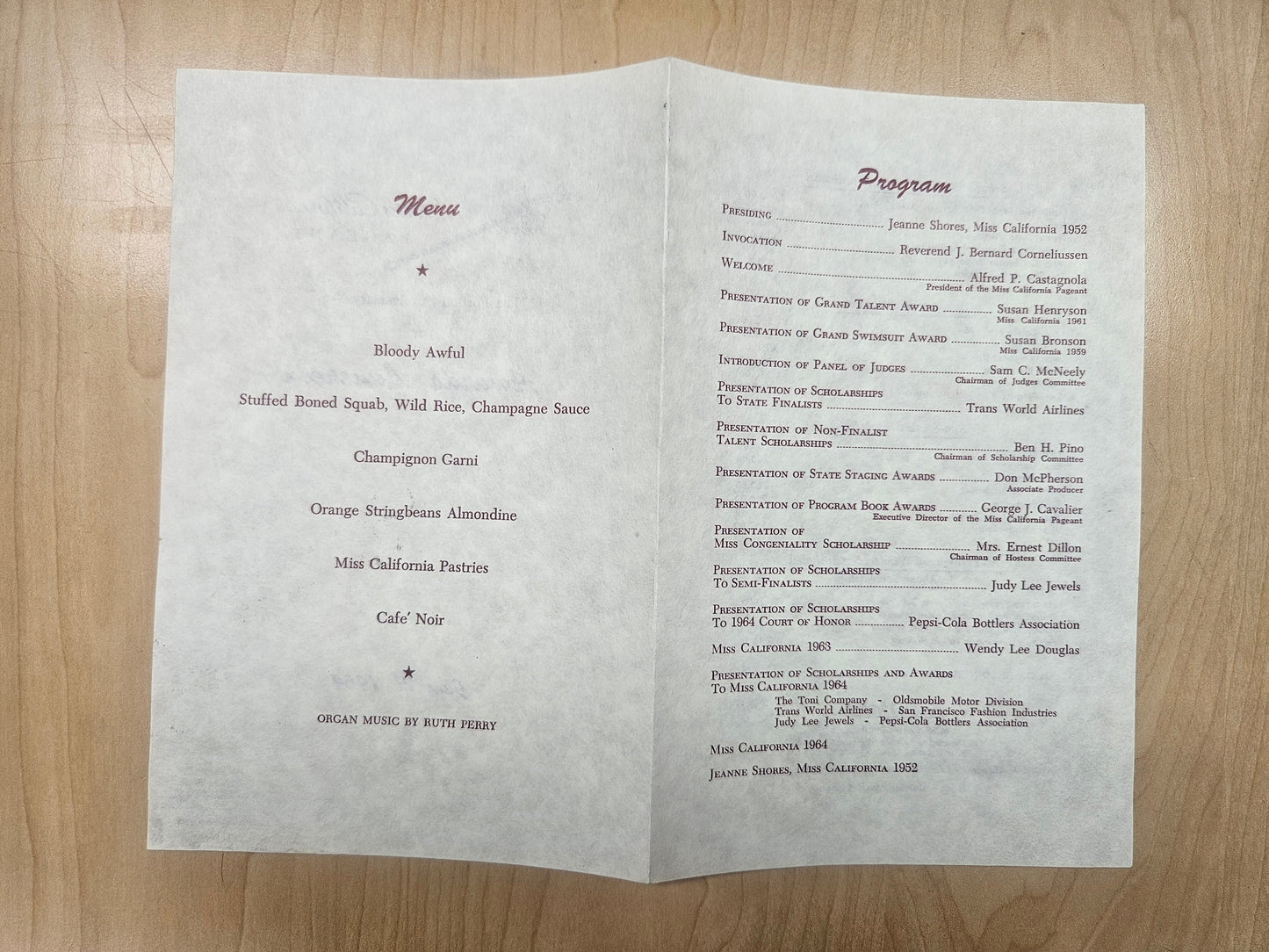 1964 Miss California Pageant Ephemera Lot — Program, Newspaper Clippings & Official Documents