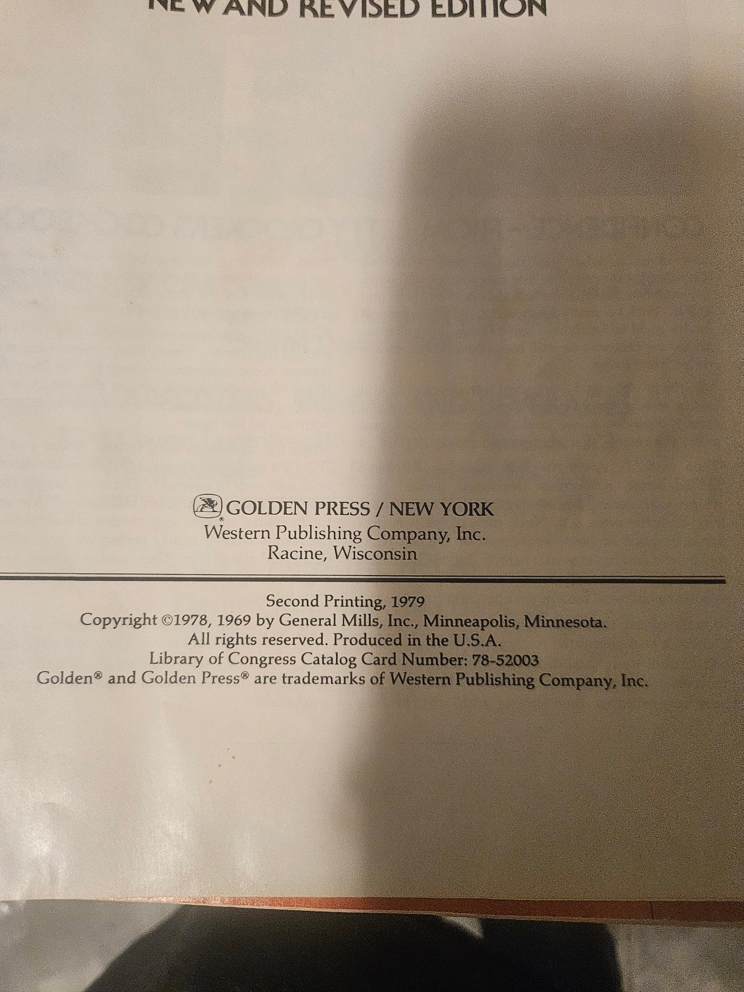 Betty Crocker's Cookbook copyright page showing 1979 second printing, Golden Press New York