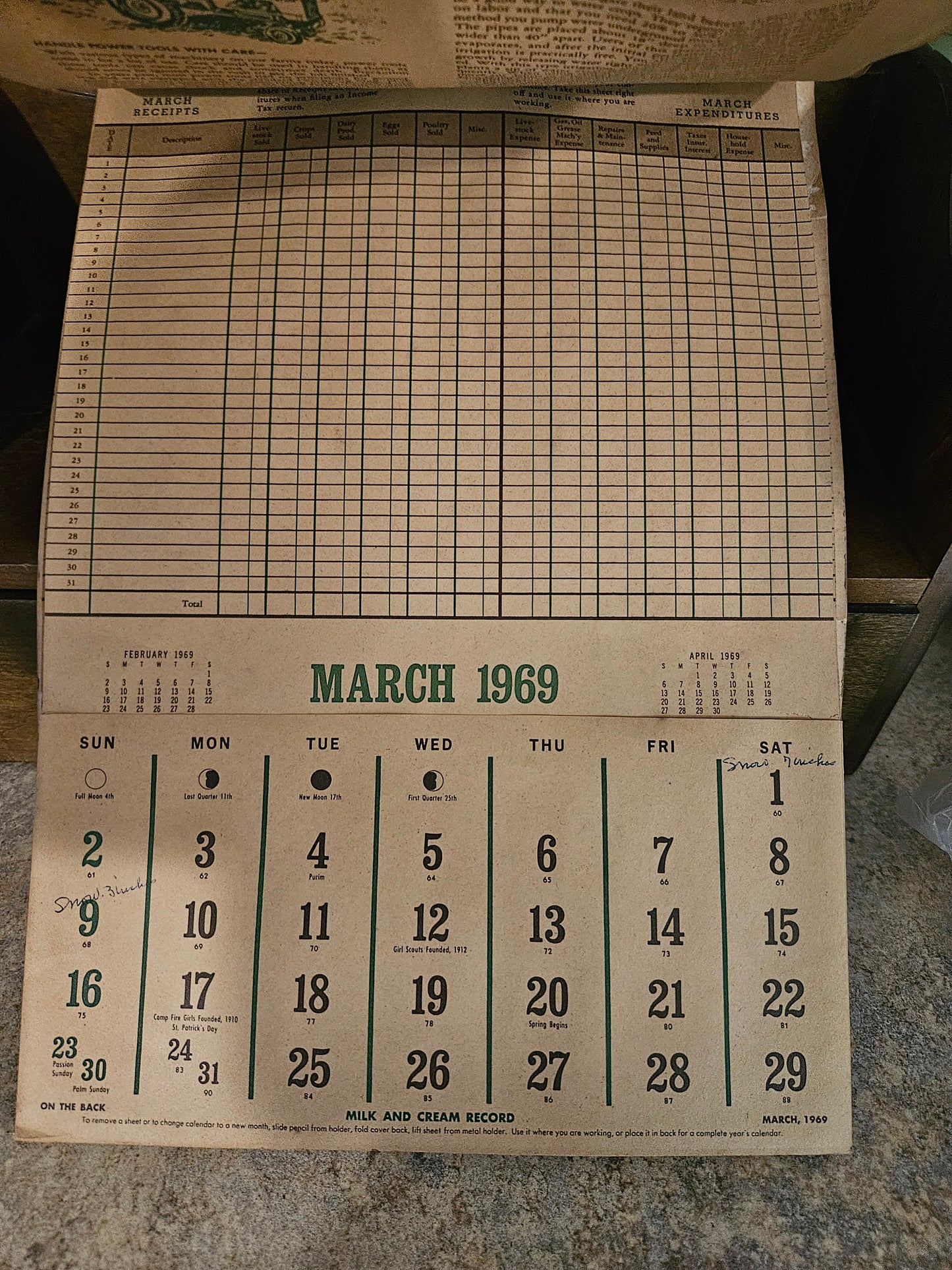 1969 Producers Co-Operative Inc. Farm Advertising Calendar – Richmond VA + Vintage Receipts