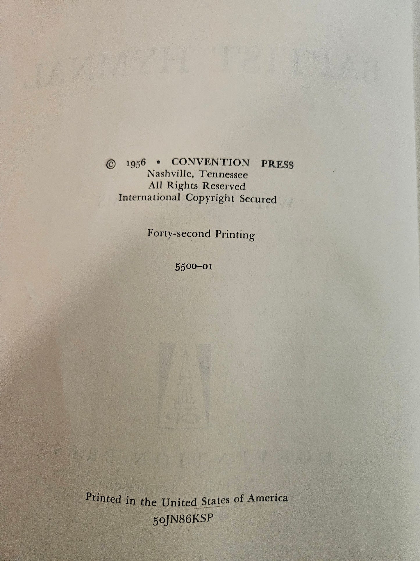 Baptist Hymnal — Convention Press, 1956 (Forty-Second Printing)