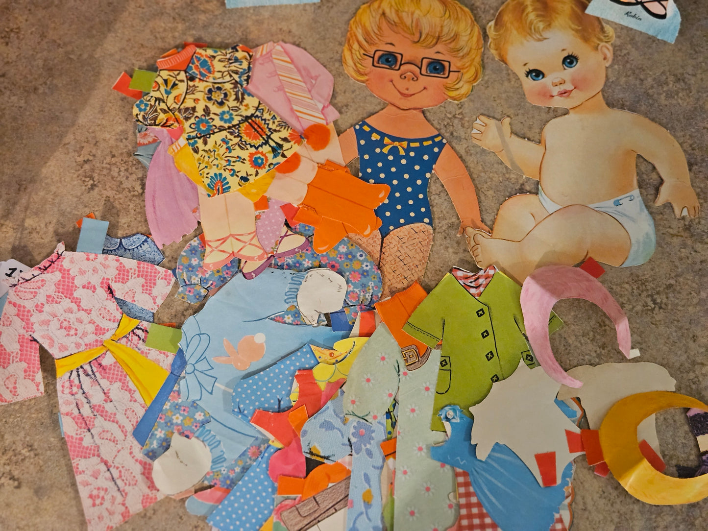 Vintage Paper Doll Lot – Rachel & Robin + 2 Baby Dolls, Cut Outfits, 1960s-70s