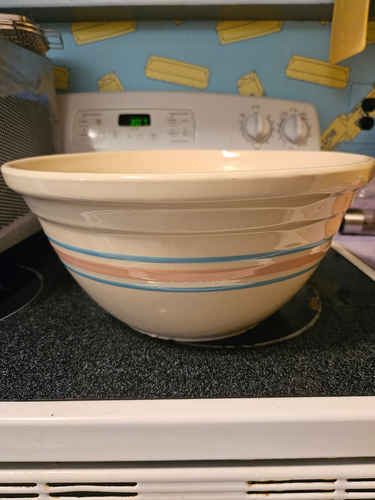 Vintage McCoy #14 Mixing Bowl — Pink & Blue Stripes, Ovenproof USA