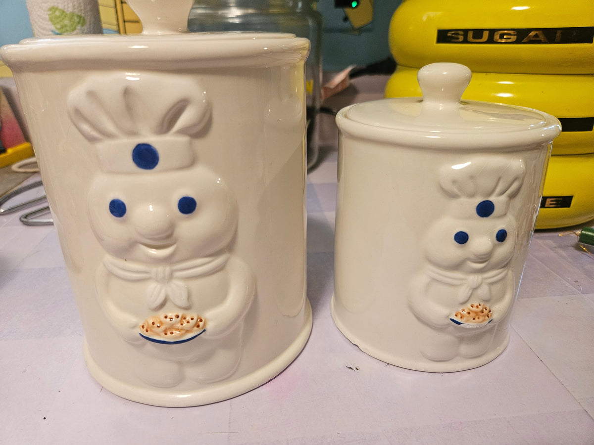 Vintage Pillsbury Doughboy 3D Ceramic Canister Set of 2 — 1998 Pillsbury Co.
