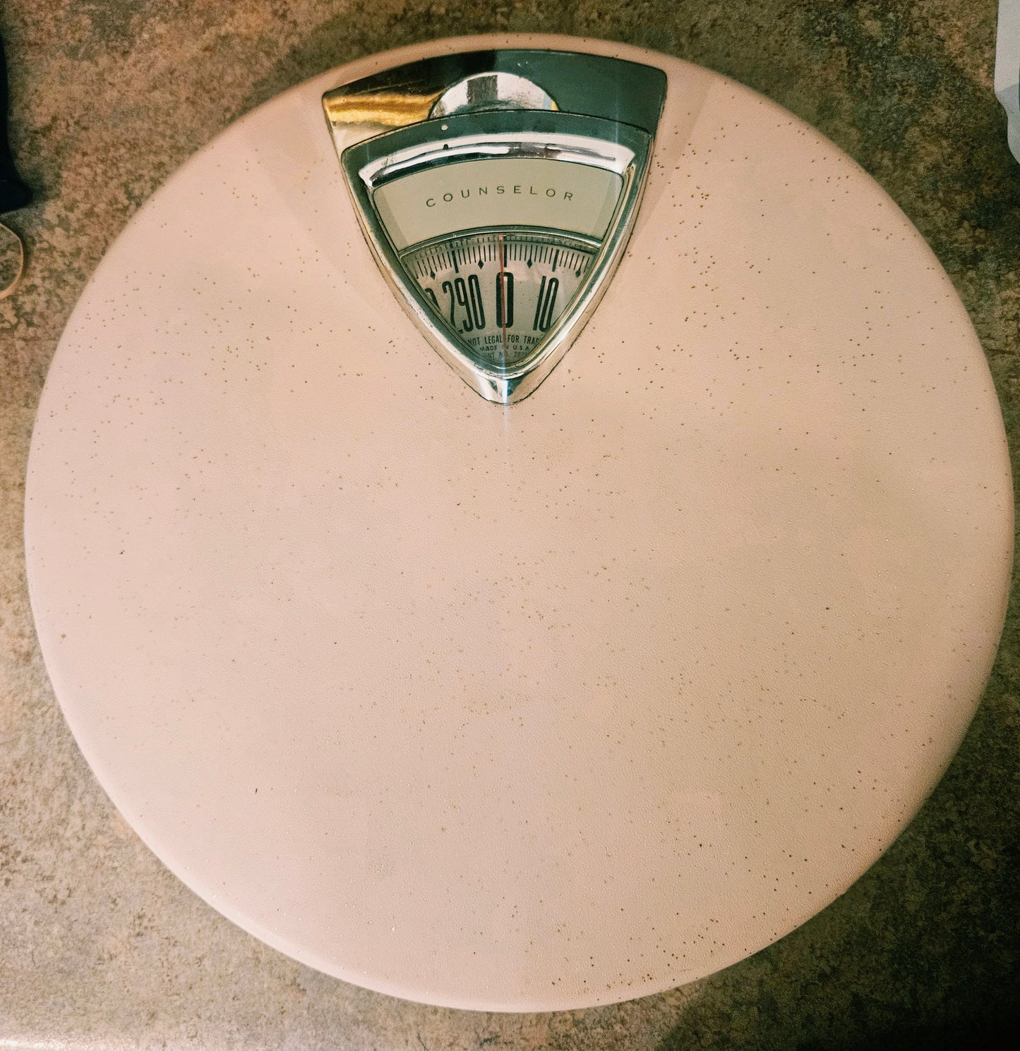 Vintage Counselor Bathroom Scale — Baby Pink with Silver Glitter, Working, Late 1950s–60s