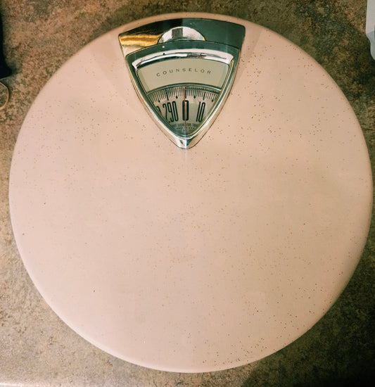 Vintage Counselor Bathroom Scale — Baby Pink with Silver Glitter, Working, Late 1950s–60s
