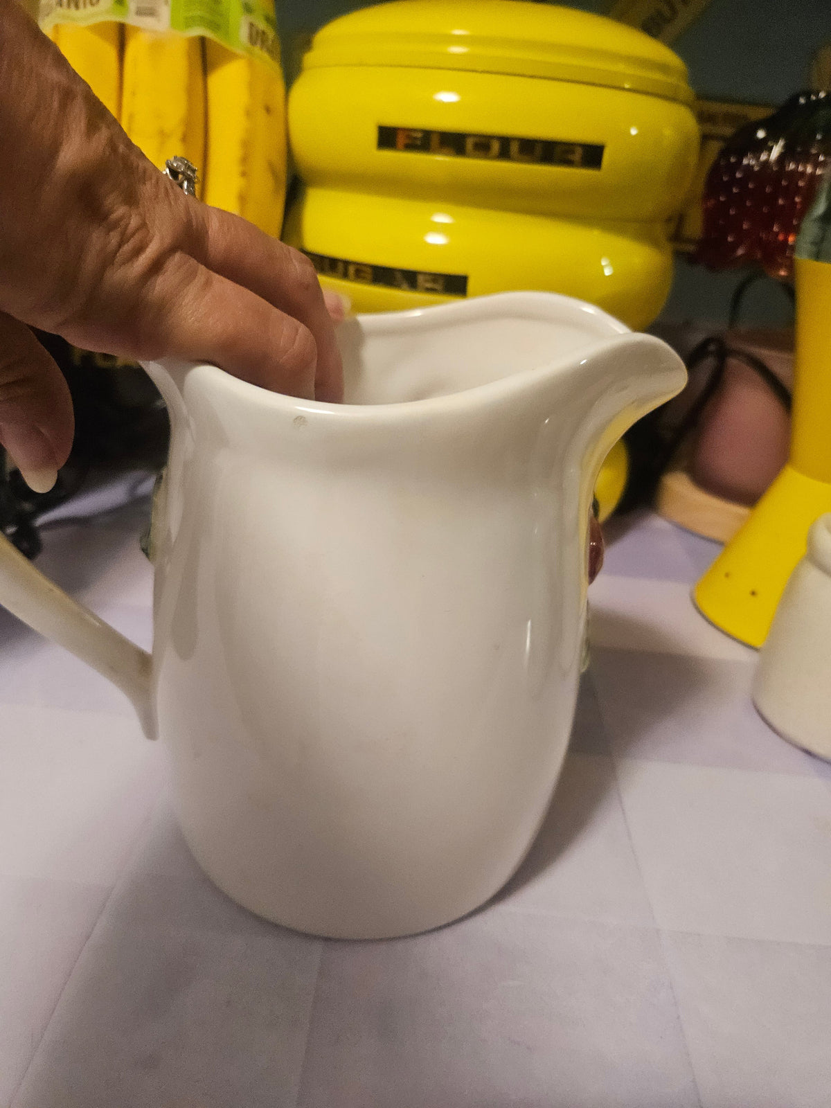 Vintage 3D Strawberry & Bumblebee Relief Ceramic Pitcher