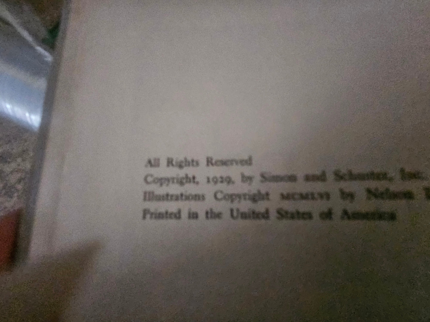 Bambi book copyright page showing 1929 Simon and Schuster copyright