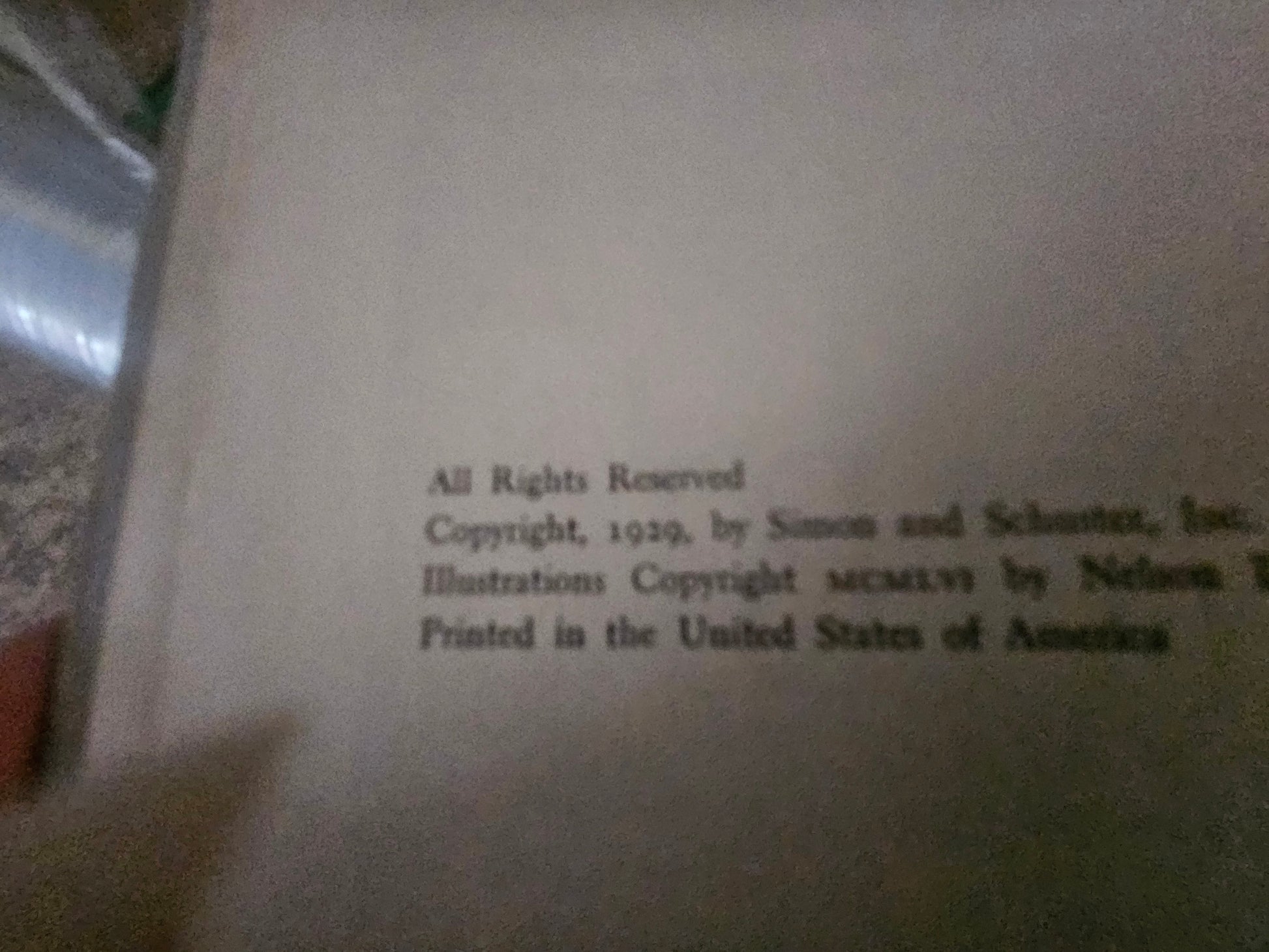 Bambi book copyright page showing 1929 Simon and Schuster copyright
