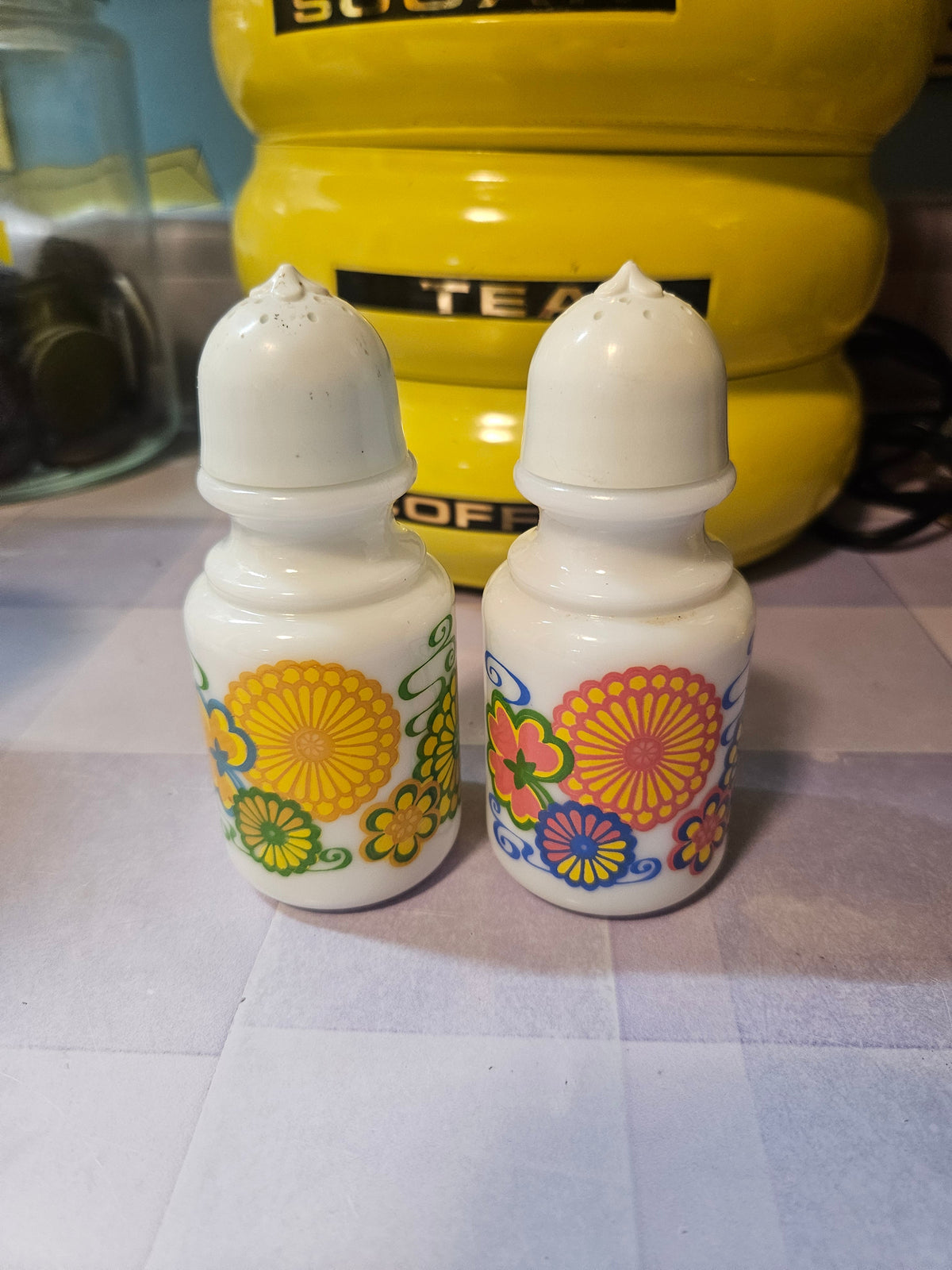Vintage Groovy MCM Milk Glass Salt & Pepper Shakers