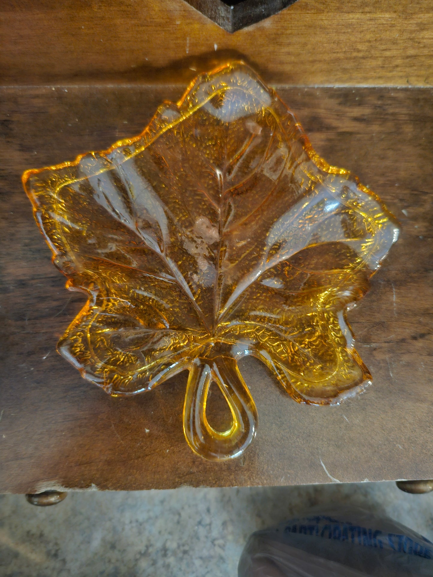 L. E. Smith Amber Glass Maple Leaf Dish Pressed Glass Vintage