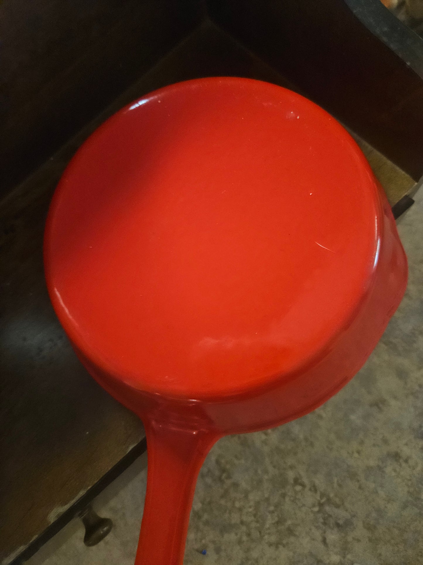 Red Enameled Cast Iron Skillet — Flame Red Exterior, White Interior, 7" Pan, 12" Overall, Vintage
