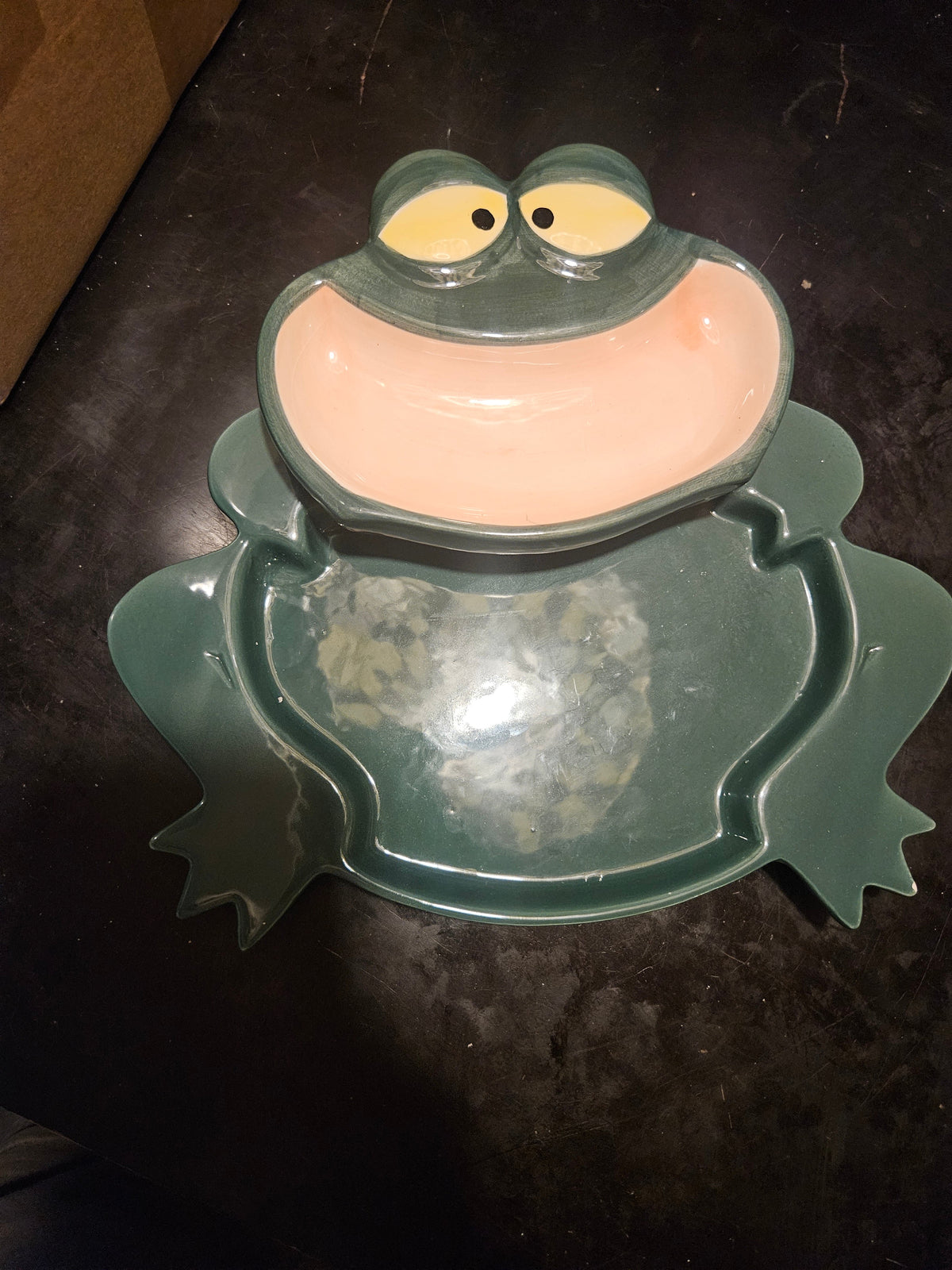 Vintage Ceramic Frog Dip Tray with Removable Head Lid — 2-Piece Set