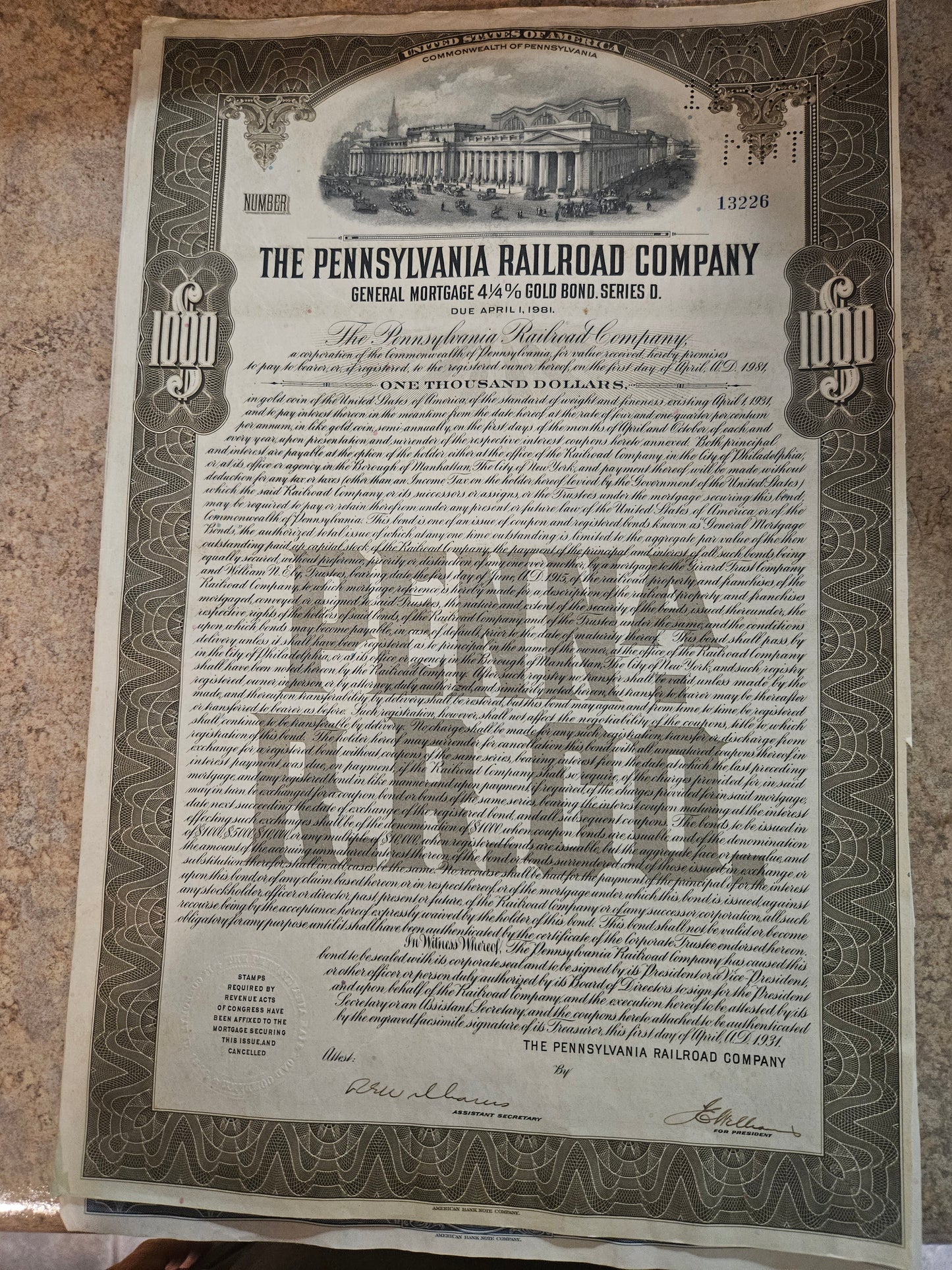 Vintage Railroad Stock & Bond Certificate Lot — Pennsylvania Railroad & Baltimore & Ohio, 4 Pieces