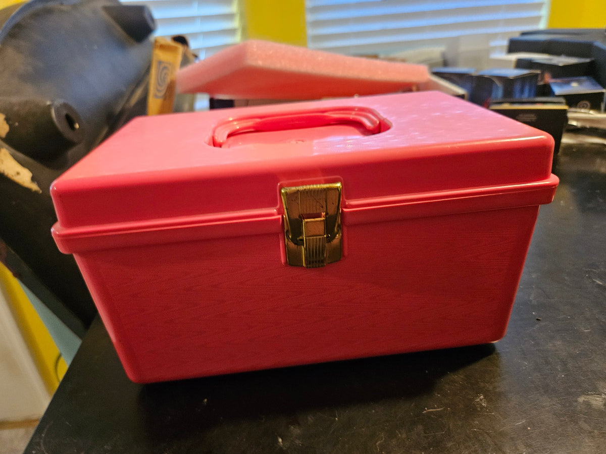 Vintage Sewing Box with Button Collection — Hot Pink Hard Case