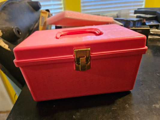 Vintage Sewing Box with Button Collection — Hot Pink Hard Case
