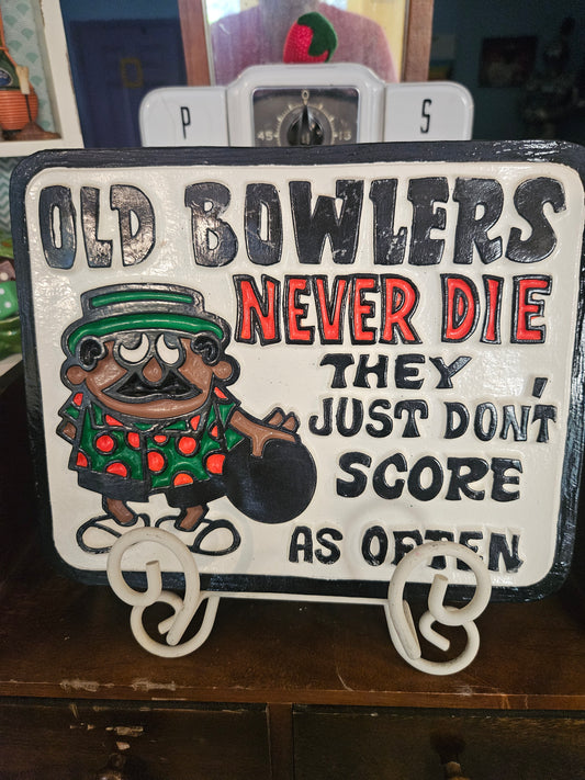"Old Bowlers Never Die, They Just Don't Score As Often" Vintage Ceramic Wall Plaque