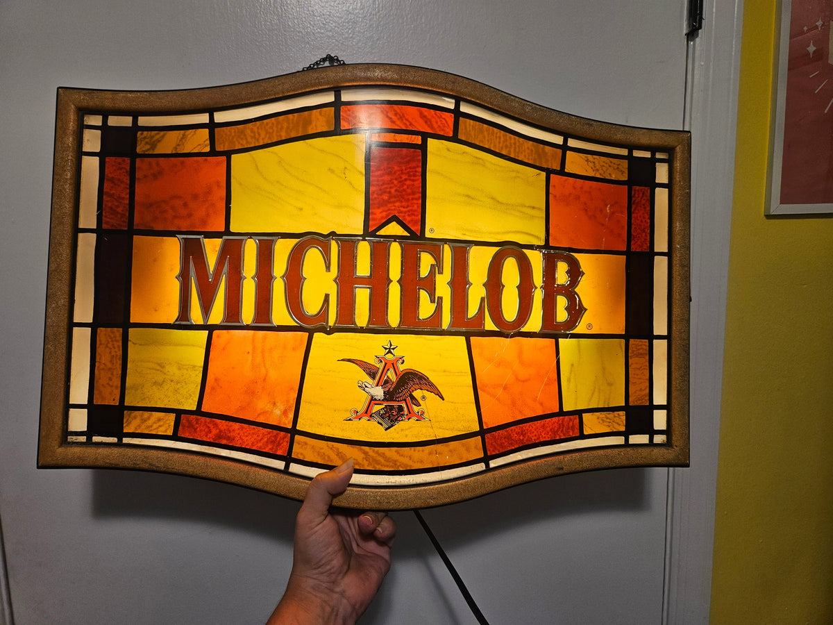 Michelob Lighted Stained Glass Bar Sign – Vintage Beer Advertising