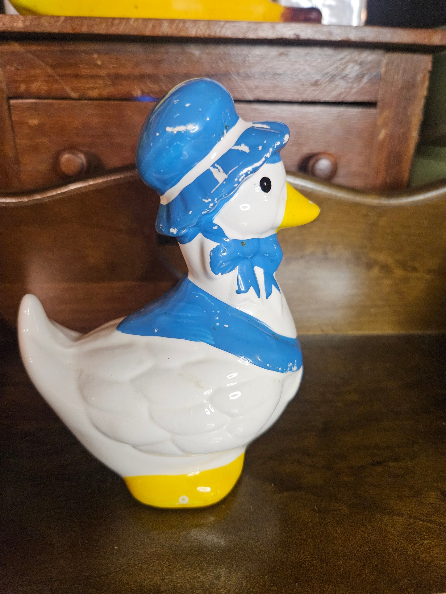Vintage Ceramic Dressed Goose Sponge Holder – Blue Bonnet & Shawl, Country Kitchen