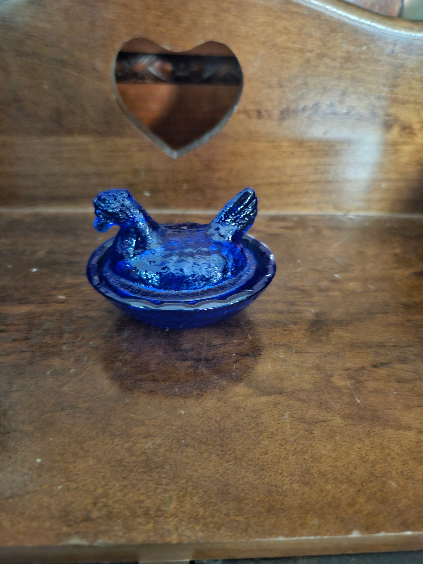 Mini Cobalt Blue Glass Hen on Nest Dish Miniature