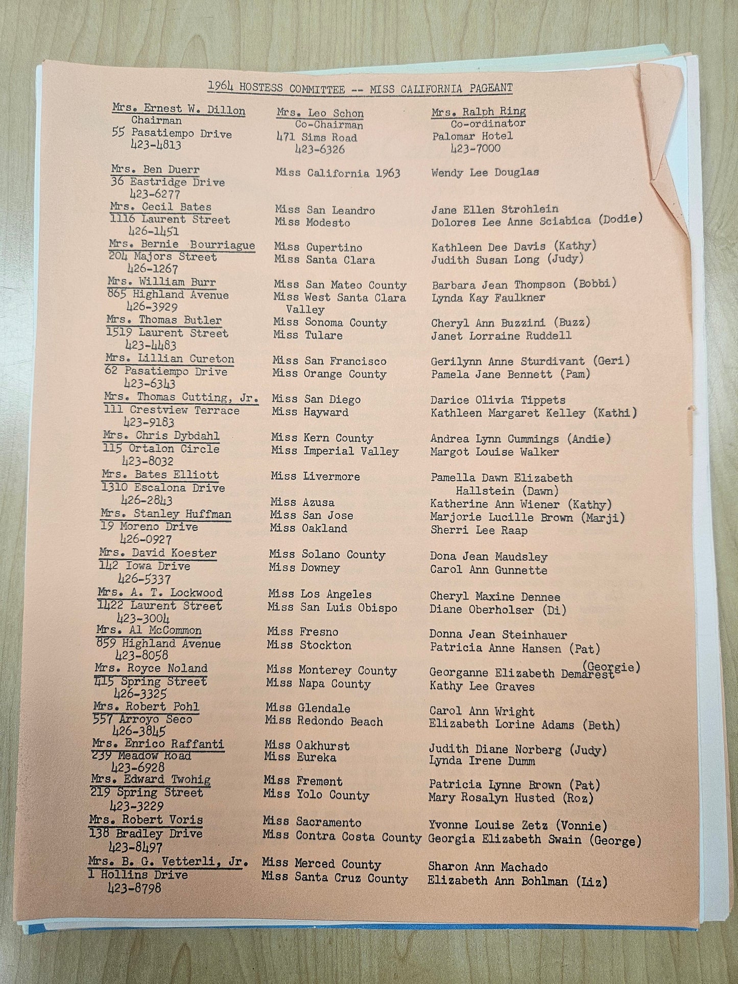 1964 Miss California Pageant Ephemera Lot — Program, Newspaper Clippings & Official Documents