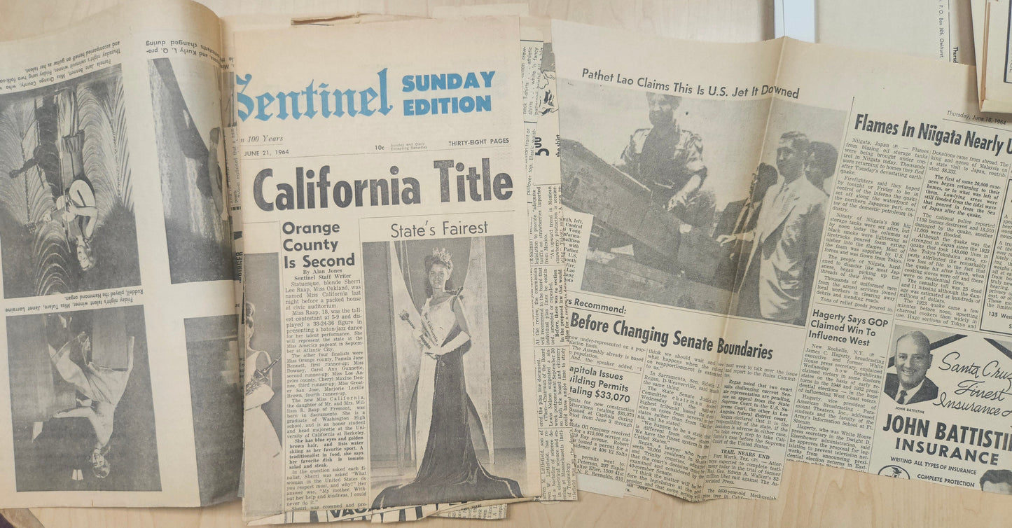 1964 Miss California Pageant Ephemera Lot — Program, Newspaper Clippings & Official Documents