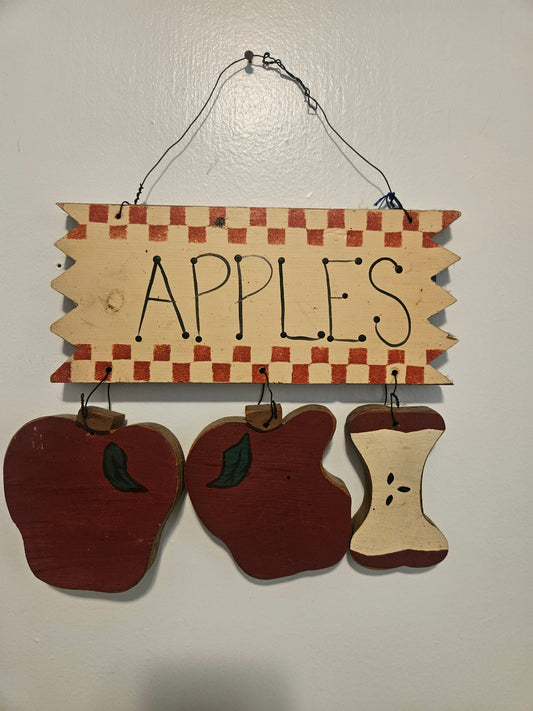 Vintage "Apples" Wood Wall Sign — Hanging Apple Cutouts — Farmhouse Kitchen Decor