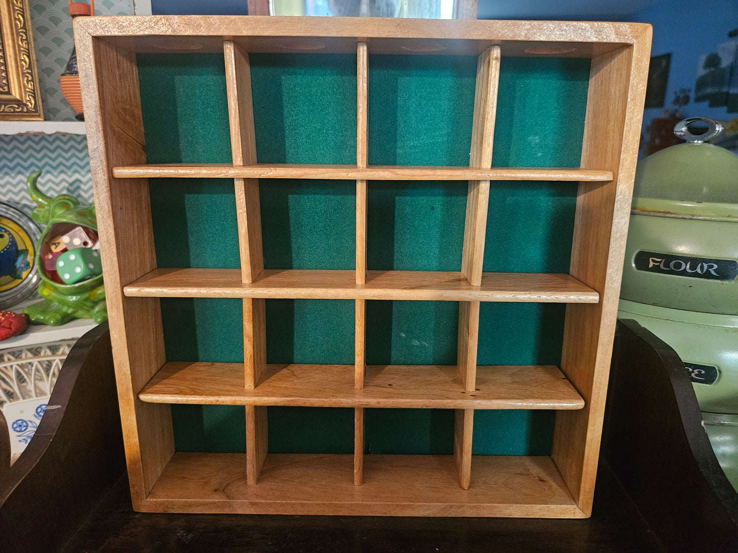 Vintage Golf Ball Display Case Repurposed as Trinket Shelf – 16-Compartment Wood Shadow Box