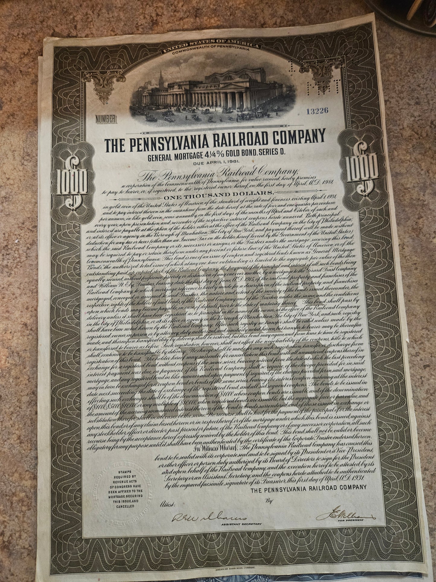 Vintage Railroad Stock & Bond Certificate Lot — Pennsylvania Railroad & Baltimore & Ohio, 4 Pieces