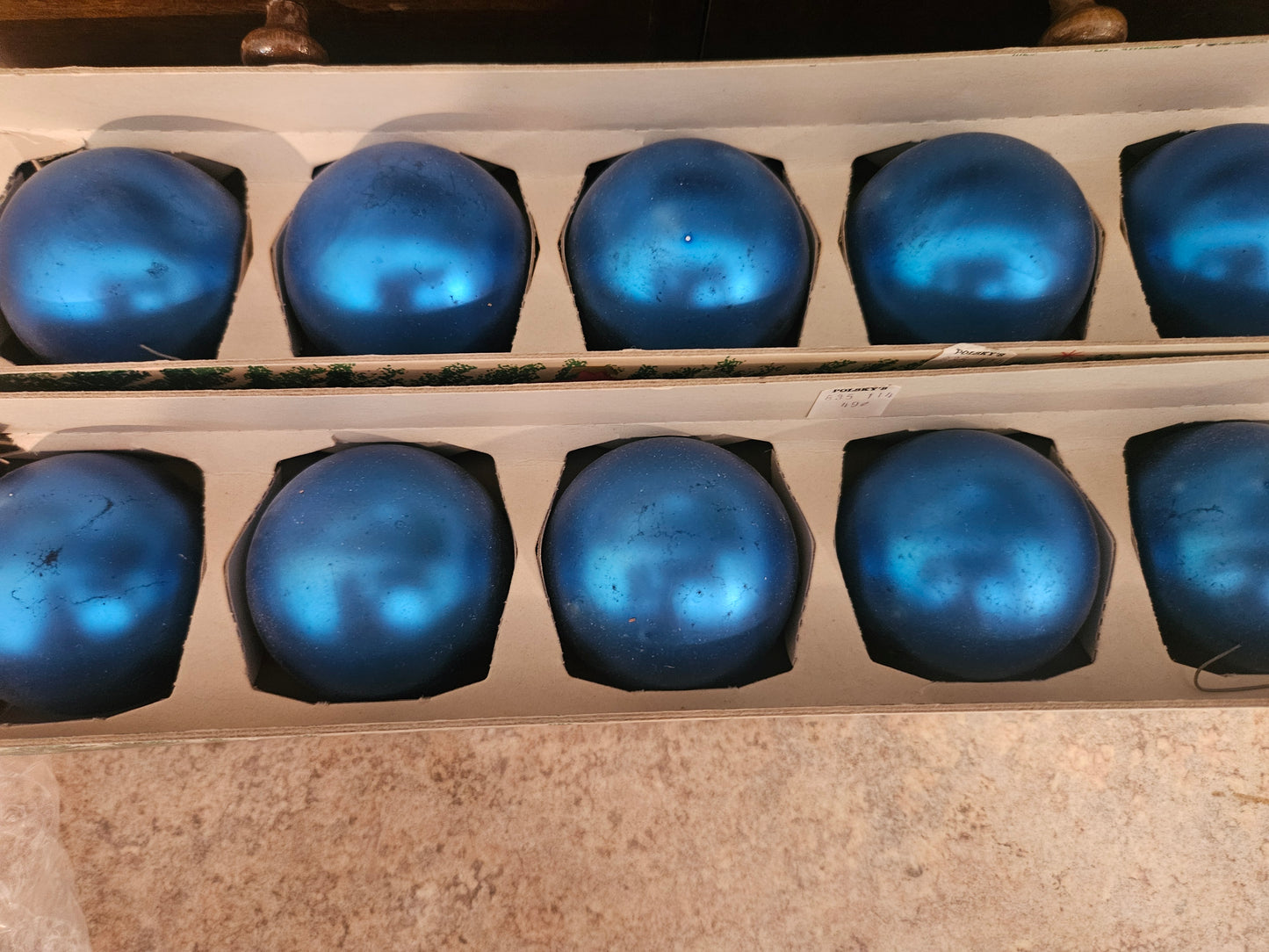 Shiny Brite Blue Glass Ornaments — 2-Box Lot, 1950s