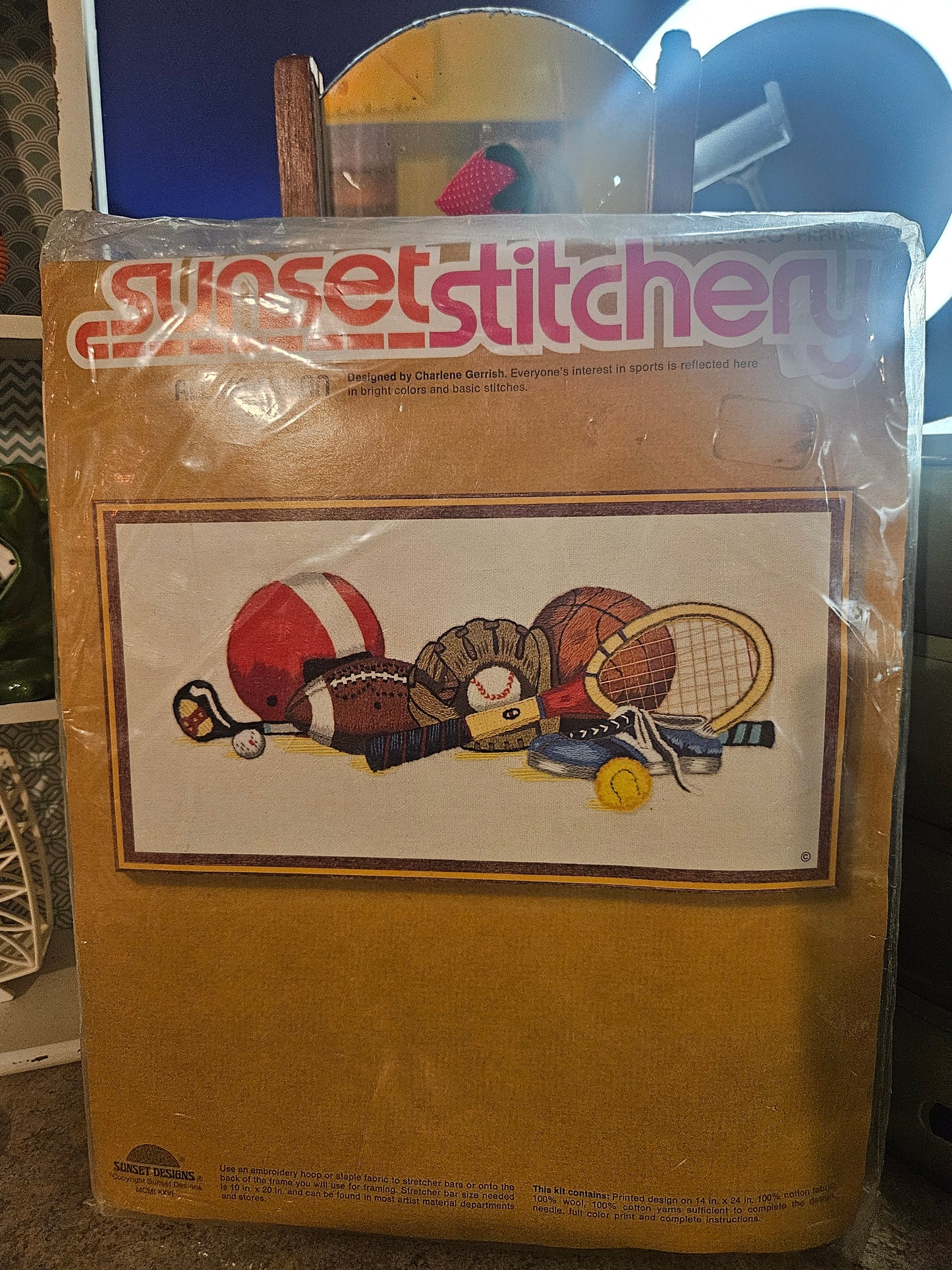 Sunset Stitchery "All Sports" Crewel Embroidery Kit — Unopened, 13.5x11", Vintage 1970s